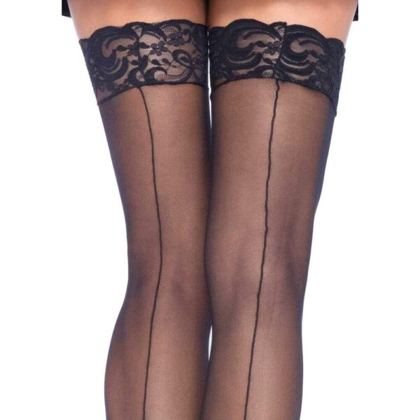 Leg Avenue Sheer Stockings With Backseam Black UK 6 to 12 - Image 2