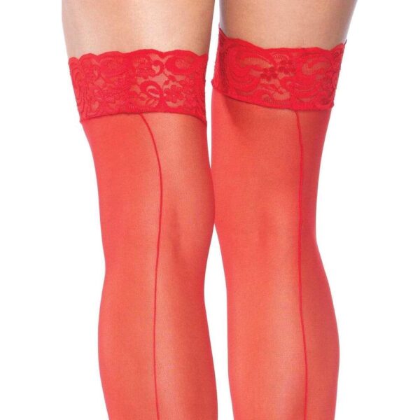 Leg Avenue Sheer Stockings With Backseam Red UK 6 to 12 - Image 2