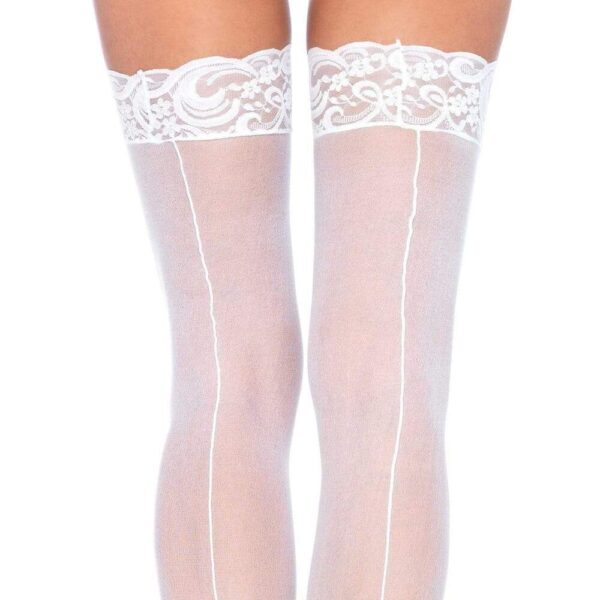 Leg Avenue Sheer Stockings With Backseam White UK 6 to 12 - Image 2