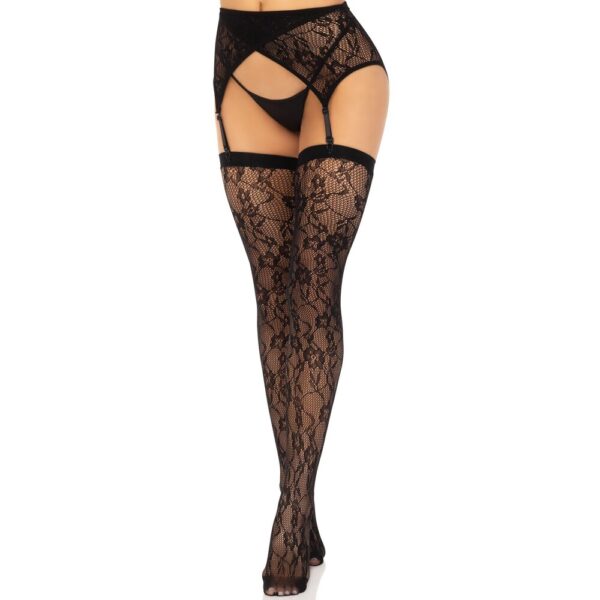 Leg Avenue Lace Stockings and Garterbelt Black - Image 4