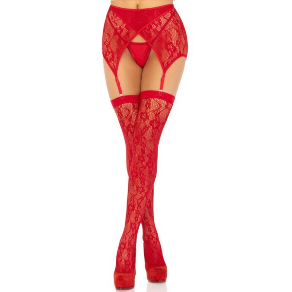 Leg Avenue Lace Stockings and Garterbelt Red - Image 3