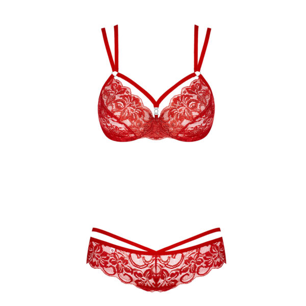 Obsessive Red Lace Bra And G-String Size: S-M - Image 3