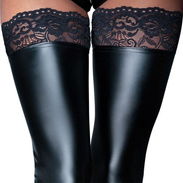 Noir Handmade Black Footless Lace Top Stockings Size: Medium - Image 3