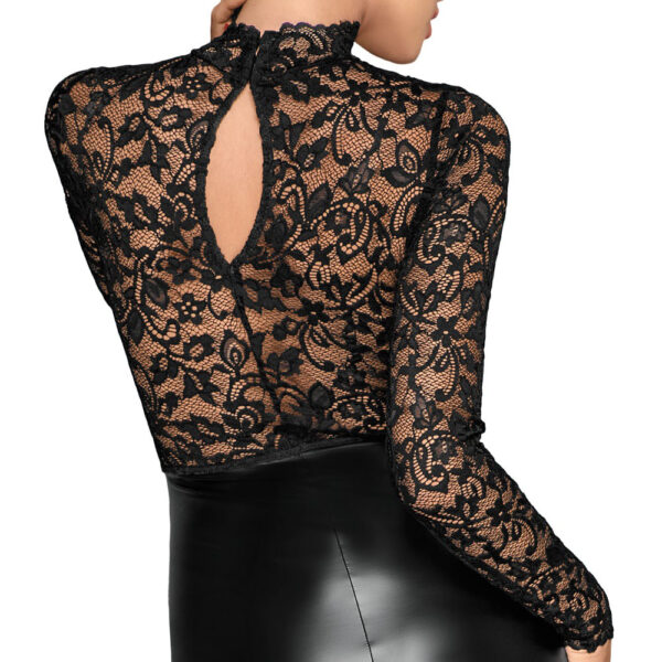 Noir Black Lace and Wet Look Pencil Dress Size: Small - Image 4