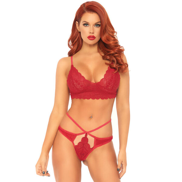 Leg Avenue Sweetheart Lace Bralette Set Red Size: M-L - Image 2