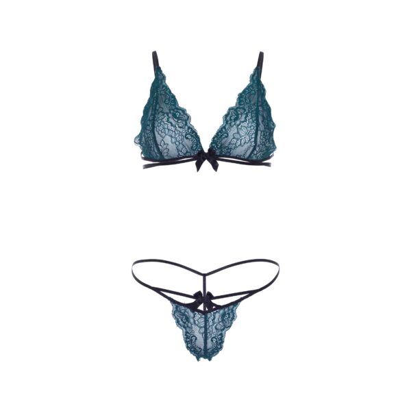 Leg Avenue Teal Lace Bralette And Matching String Panty Size: S-M - Image 3