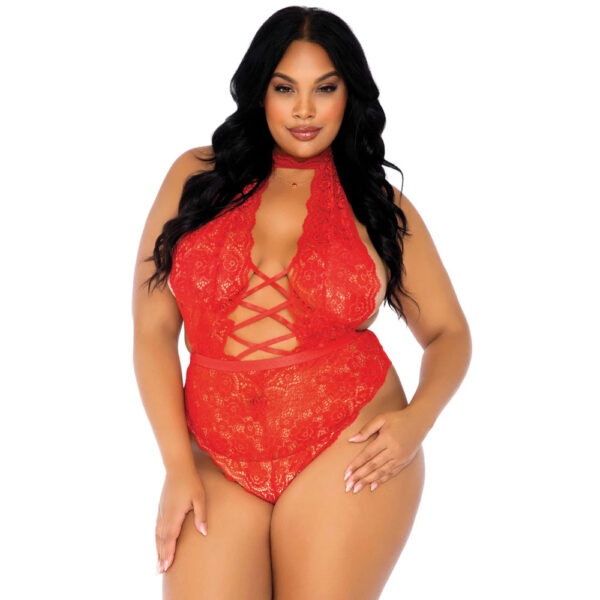 Leg Avenue Floral Lace Crotchless Teddy Red UK 14 to 18 - Image 4