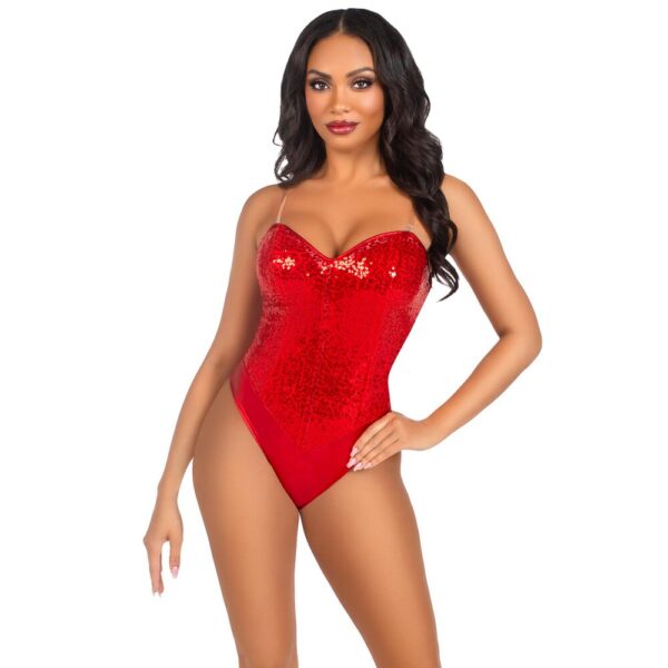 Leg Avenue Sequin Boned Bodysuit Red Size: Large